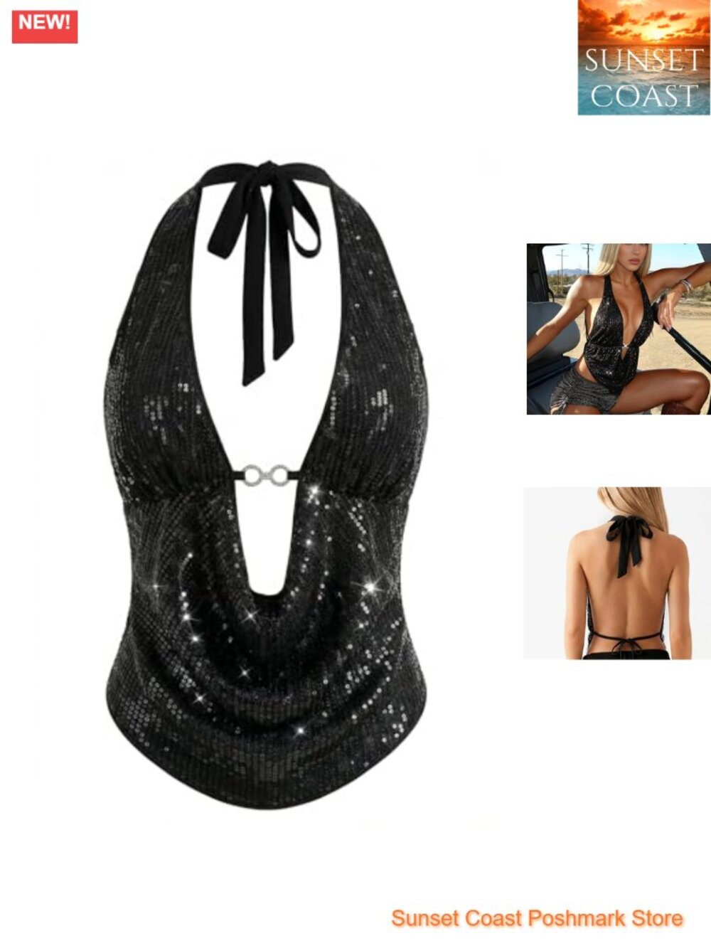 Cheetah Print Sequin Halter Crop Top Tie Back Y2K Rave Festival Party Sleeveless